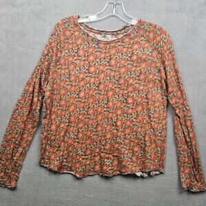 Natural Life Bohemian Hippie Floral Patterned Long Sleeve Lettuce Hem Top Sz L